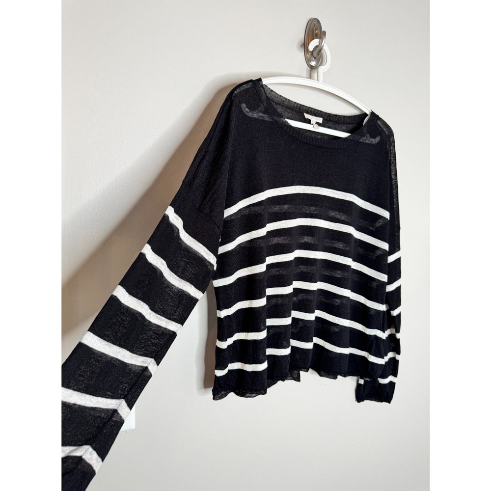 Eileen Fisher Sheer Linen Nautical Stripe Boxy Sheer Vacation Top Black White XL - Picture 7 of 7